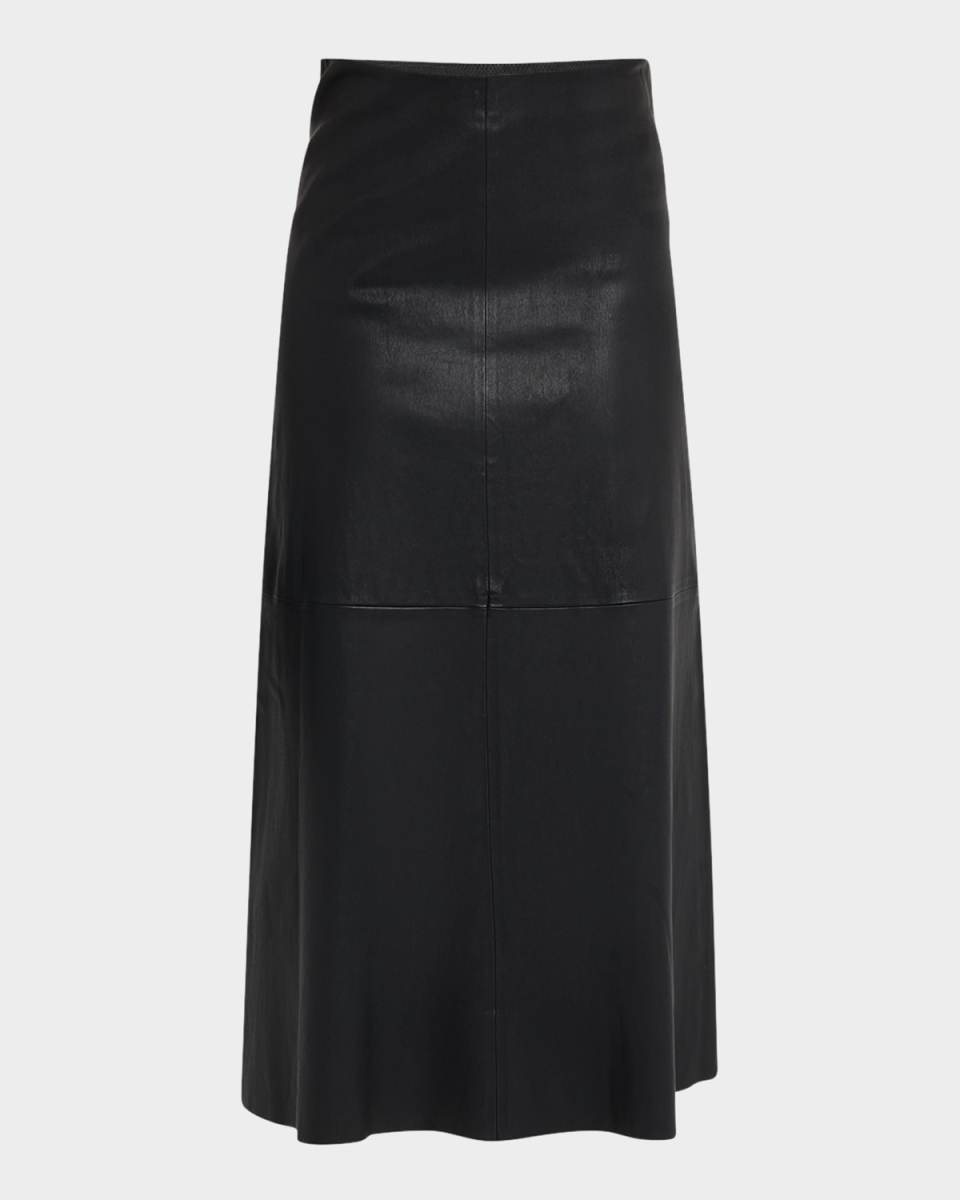 Simoas Lambskin Leather Midi Skirt